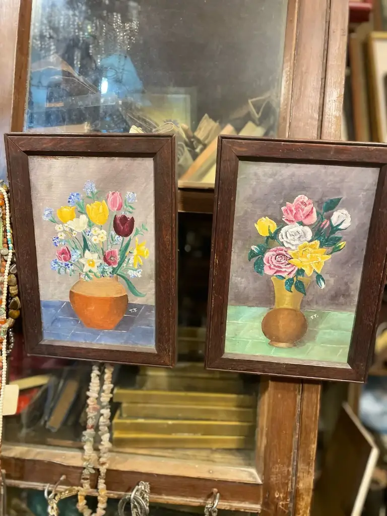 Antique Handcrafted Floral Paintings